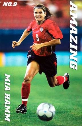 Mia Hamm kicking the ball. (soccerstuffandmore.com)