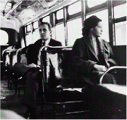 Rosa Parks riding a Montgomery, Ala., bus in December 1956, after the Supreme Court outlawed segregation on buses. (Montgomery Advertiser, via Associated Press)