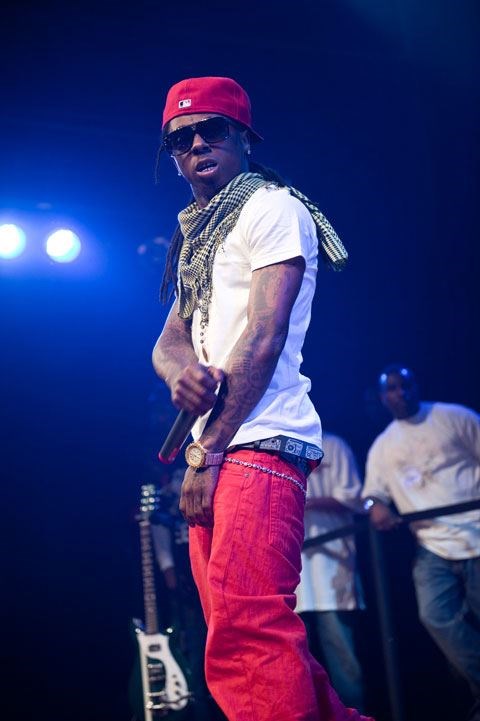 lil wayne on stage in red and white (internet)