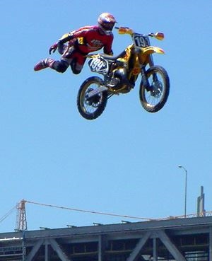 Travis doing a dangerous stunt (Peg Graham & Glenn Forster)