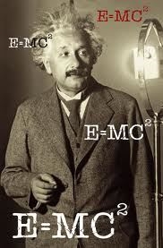 Einstein hanging around his most famous theorem. 