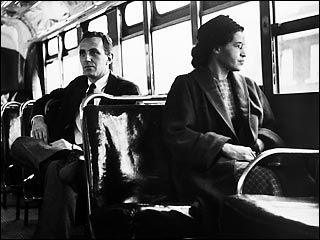 Parks riding a city bus in December 1956. ((http://www.freewebs.com))