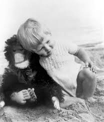 Young Jane Goodall with chimp stuffed animal (achievement.org (Mortimer Goodall))