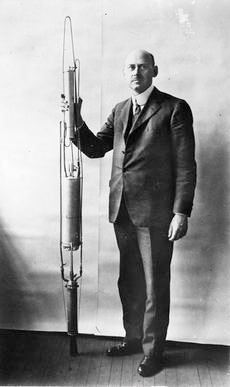 Dr. Goddard standing next to one of his rockets. (Smithsonian Institution Archives (Unknown))