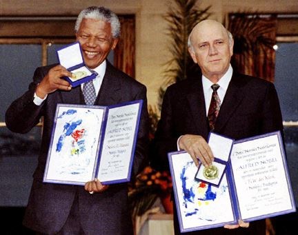 Mandela and de Klerk awarded a Nobel Peace Prize. (http://www.southafricancoins.org/south-african-coi ())