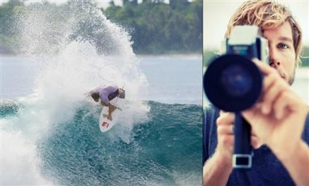 Kai Neville filming a surfer on a wave (http://espn.go.com (Jason Kenworthy))