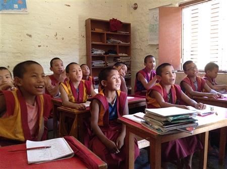 Student Buddhist monks enjoying class ( (Annie Merkley))