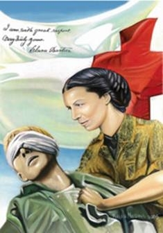Illustration of Clara Barton and solider (www.otis.edu/alumni/notes/2006-05.htm)
