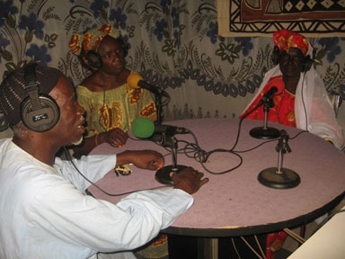 Leaders of the project at a local radio broadcast<br>(Courtesy of Cheikh Seck)