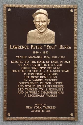 Yogi Berra's plack at the hall of fame (http://z.about.com)
