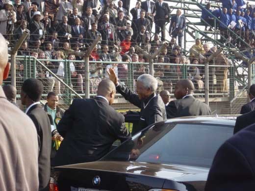 Mandela arrives, at the funeral of Sisulu (http://allafrica.com/photoessay/sisulu/photo1.html)