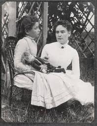 Helen Keller being taught by Anne Sullivan 