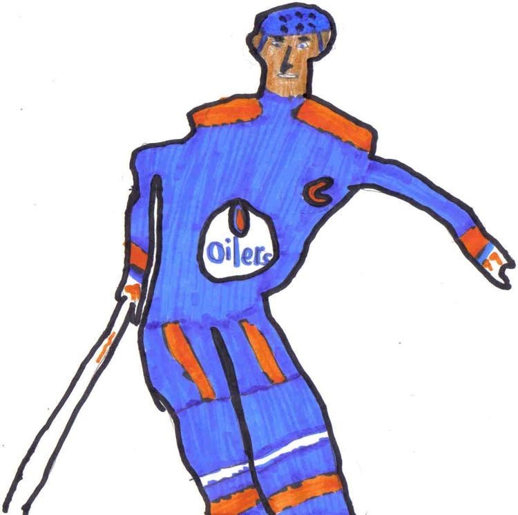 This is a picture of my hero playing hockey (I drew it myself (I created this picture myself ))
