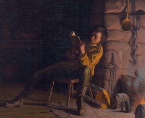 Young Abraham Lincoln read by the fire (http://www.civilwar.org/education/history/lincoln- (Library of congress ))