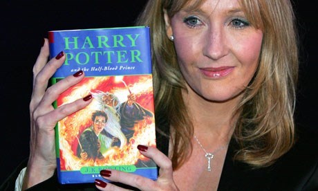 JK Rowling holding the book The Half Blood Prince (http://www.theguardian.com/lifeandstyle/2010/oct/1 (Damien Pearse))