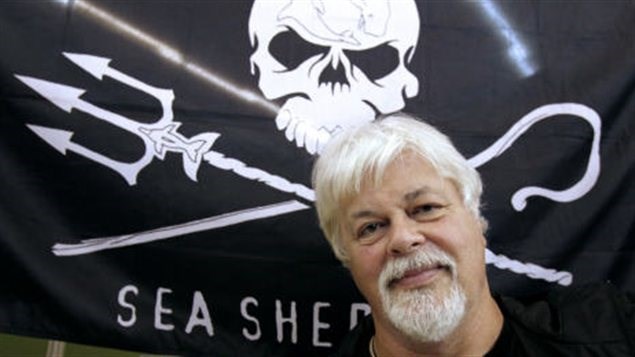 Paul Watson smiling in front of his flag (http://www.occupyforanimals.net/captain-paul-watso (unknown))