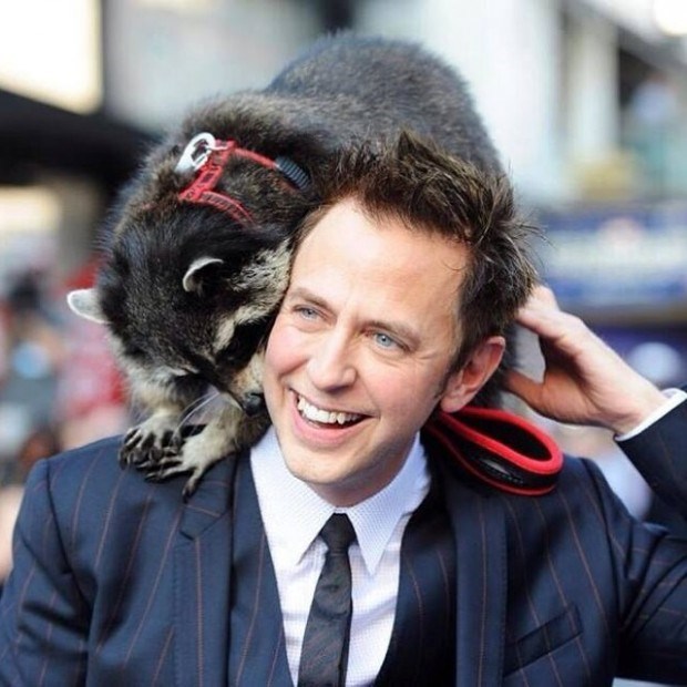 James Gunn with a raccoon on the red carpet (Marvel (Marvel))