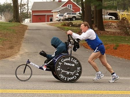 Rick and Dick running one of thier 1000 plus races (https://images.search.yahoo.com/images/view;_ylt=A (ABC News))