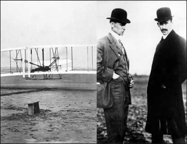 Wilbur and Orville standing infront of their plane (http://www.masterschannel.com/ ())
