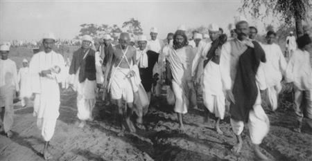 Gandhi in his Salt March of 1930 (http://www.history.com/topics/mahatma-gandhi/pictu (history.com))