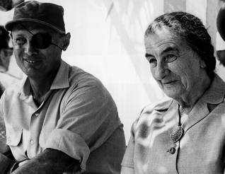 Golda Meir with Defense Minister, Moshe Dayan (https://chronicle.fanack.com/israel/society-media- ())