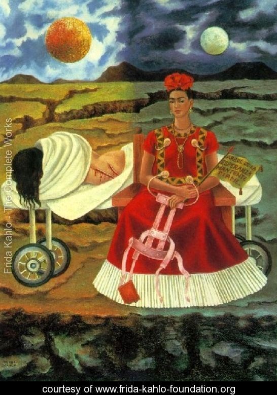 As seen here Frida is drawn near a body (http://www.frida-kahlo-foundation.org/Tree-Of-Hope (Frida Kahlo))
