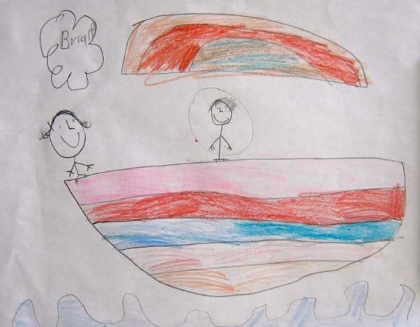 Father Damien traveling on a ship (Drawn by Brianna)