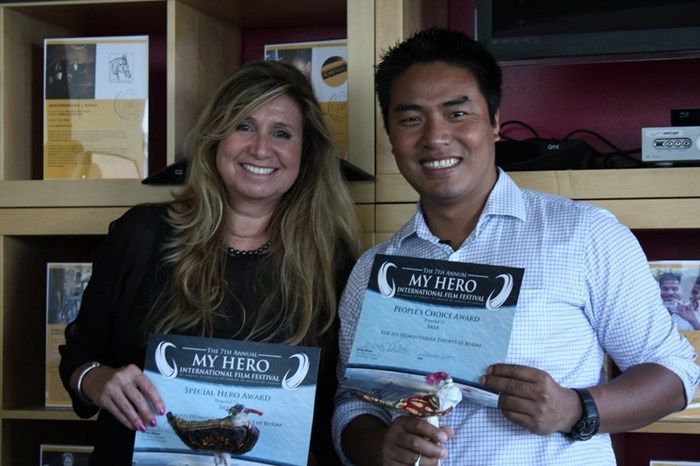 Filmmaker Diane Namm and Burmese doctor Sasa with their MY HERO People's Choice Award