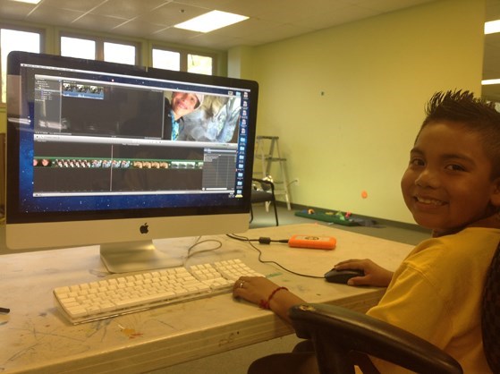 Fernando -grade 5 works on his film during the ECO-Heroism program at the Laguna Beach Boys and Girls Club
