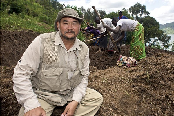 Filmmaker John Dennis Liu, here in Rwanda, has documented ecological projects in diverse locations such as Haiti, Jordan, and China.  <P>Courtesy of Environmental Education Media Project