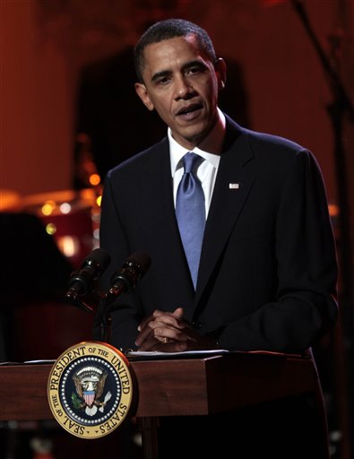 President Barack Obama speaks at a Black History Month event celebrating the music of the Civil Rights Movement in the East Room of the White House in Washington, Tuesday, Feb. 9, 2010. (AP Photo/Charles Dharapak)
