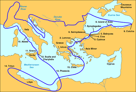 The Voyage of Jason and the Argonauts <BR>Map Courtesy of Classical Mythology Online