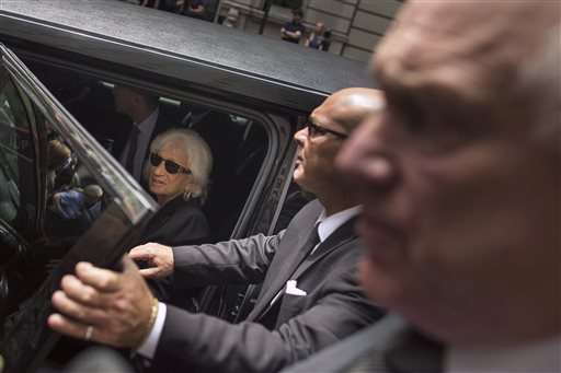 Eli Wiesel's wife Marion Wiesel, leaves after a private service for the Nobel laureate and Holocaust survivor at the Fifth Avenue Synagogue in New York, Sunday, July 3, 2016. Wiesel shared the harrowing story of his internment at Auschwitz as a teenager through his classic memoir 