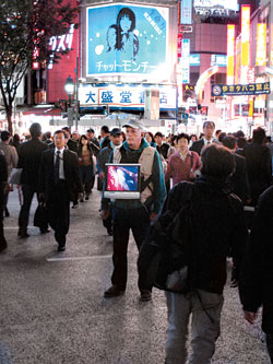 Ric protesting in Tokyo, Japan (Dolphin Project Archives)