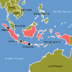 A map of Indonesia (in pink).