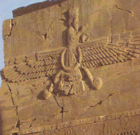 Faravahar from the ruins of Persepolis (http://www.stanford.edu/group/zoroastrians/)