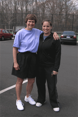 Lyn and Chrissy pose outside the courts