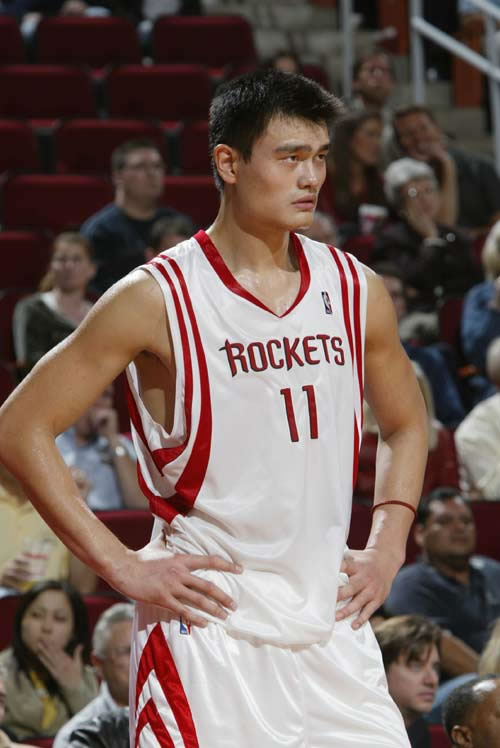 Yao Ming plays for the Houston Rockets (http://pic.sogou.com/d?query=%D2%A6%C3%F7&mood=0&mode=1&di=2&p=40230500&dp=1&page=4&did=75)