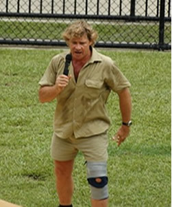 Steve Irwin talking to a live audience (http://media.nowpublic.net/images/28/f/28f8e92d8a1f641022e3a827f8655a0b.jpg)