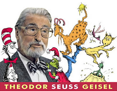 Dr. Seuss with some of his drawings (http://newarklibrary.files.wordpress.com/2009/02/drseuss.jpg)
