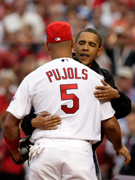 Pujols and Obama after first pitch.