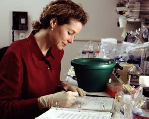 Claudia working in her lab