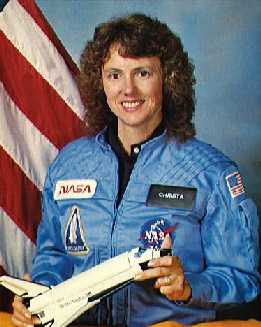 A picture of Christa McAuliffe in space unifrom (framingham website)