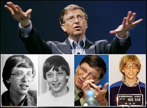 Multiple Pictures of Bill Gates in action 