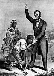 Abraham Lincoln holds the hand of a slave. (http://joshuaagusta.wordpress.com/)