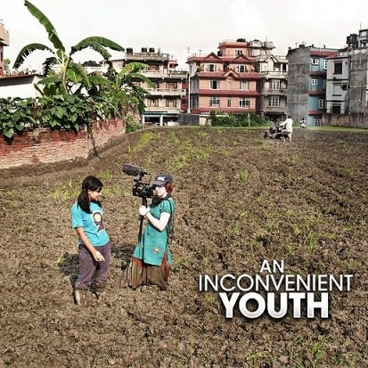 Alina Pokhrel and Slater filming AIY in Kathmandu (www.aninconvenientyouth.com (Wendy Jewell))