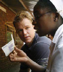 Damon visits Zimbabwe after an economic collapse.(http://www.annehelenpetersen.com/wp-content/uploads/2010/01/matt-damon-africa-1.jpg ())