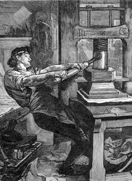 This is Gutenberg Using his Press to Print  Bibles (Fx.worth.1000.com )