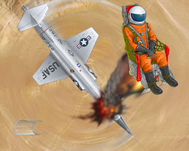 Yeager as he ejects from the NF-104a (http://www.check-six.com/Crash_Sites/NF-104A_crash (Barry Munden))
