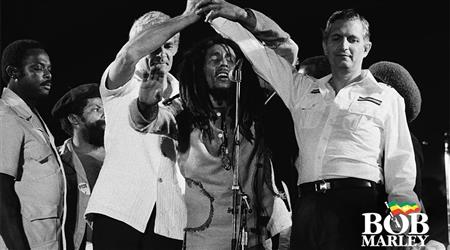 Bob Marley after being shot at his concert. (http://www.bobmarley.com/general-news/4-concerts-t (Bob Marley website.))